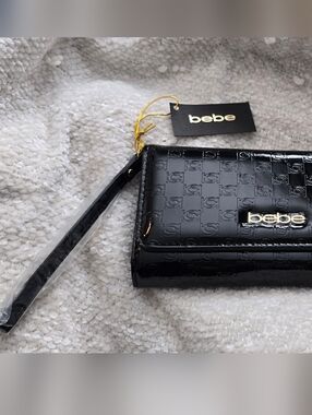 Bebe Black Patent Wristlet Wallet